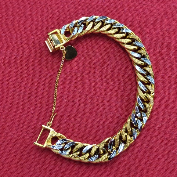 Cuban Style Bracelet Gold And Silver Tone - Picture 4 of 8